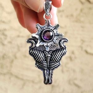 New Amethyst 925 Silver Luna Moth Double Crescent Moon Pendant.